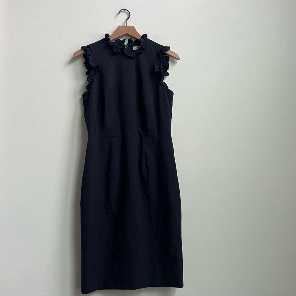 Rebecca Taylor Spring Navy Ruffle Sleeveless Dress Size 6 Wool Tailored Luxury - Picture 4 of 12